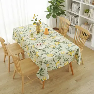 Rectangular Non-Woven Tablecloth, Vinyl Waterproof Oil-Resistant Easy-Clean, Lemon Leaf Design, Ideal for Indoor, Living Room, Patio, Picnic, Camping, Party