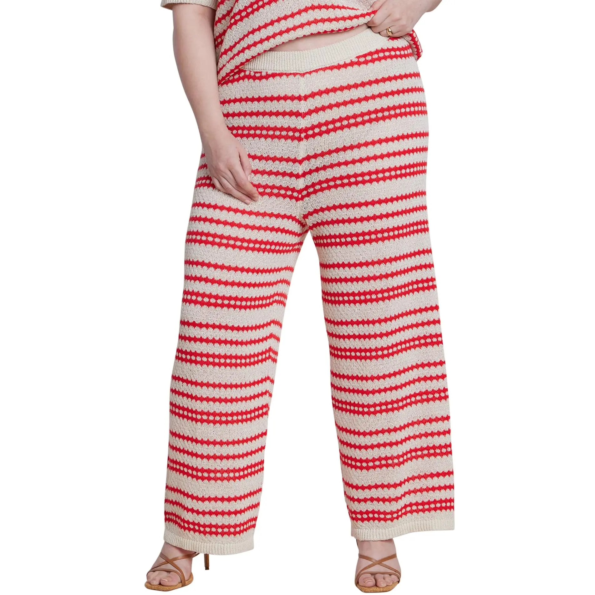 ELOQUII Women's Plus Size Pointelle Stripe Sweater Pant