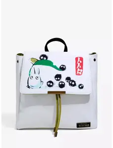 Unisex Studio Ghibli My Neighbor Totoro Soot Sprite Polyurethane Mini Backpack, Cute Korean Style, Multi-Functional, Snap Button Closure, Green Pull Cord Accent, Interior Zipper Pocket, Backpacks for School, Adult Gift