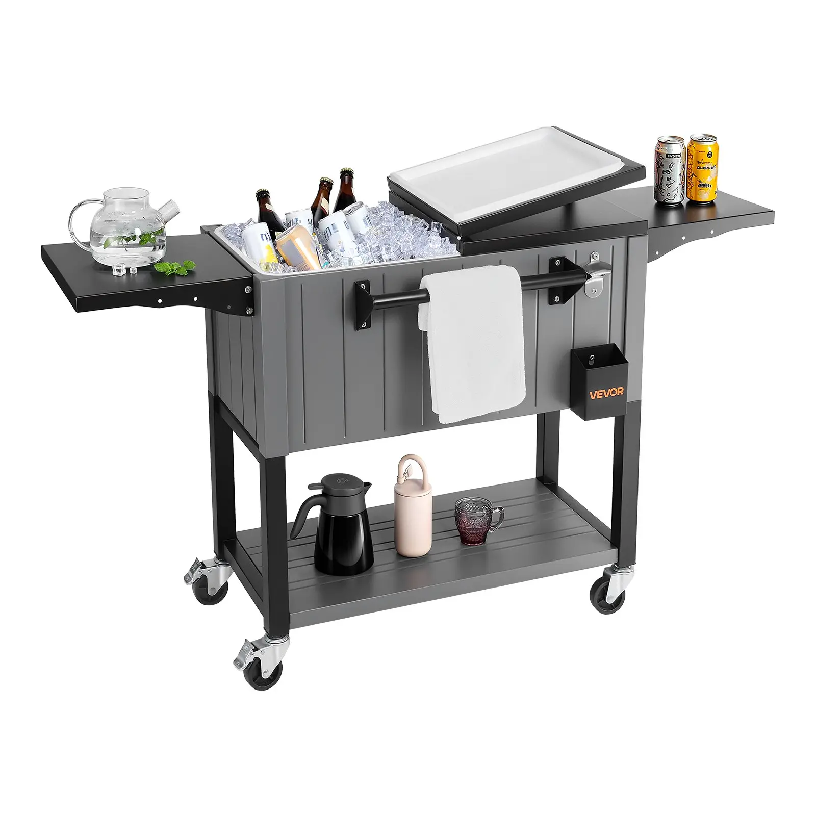 【Summerfinds】VEVOR 80QT Wheeled Insulated Portable Cooler, Collapsible Rolling Ice Box with Swivel Wheels, Bottom Shelf, Foldable Side Shelves & Bottle Opener, Holds 50 Bottles/110 Cans for Patio Parties, Wheeled Cooler