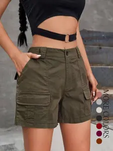 Women's Solid Multi-pocket Shorts, Fashion Casual Loose Basic Fit Shorts for Daily Outdoor Wear, Ladies Bottoms for Summer, Womenswear, Casual Fitted Shorts