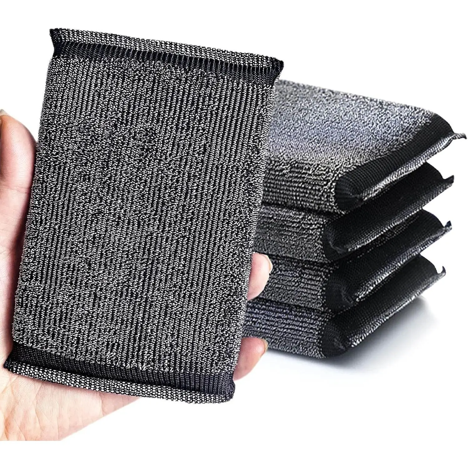 Household Heavy-Duty Steel Scrubbing Sponges - 6-Pack Stainless Steel Mesh Cleaning Supplies, 0.8" Thickness, Multi-Surface Scratch Resistant, Reusable Synthetic Anti-Fouling for Dishes, Kitchen, Kitchen/Bath