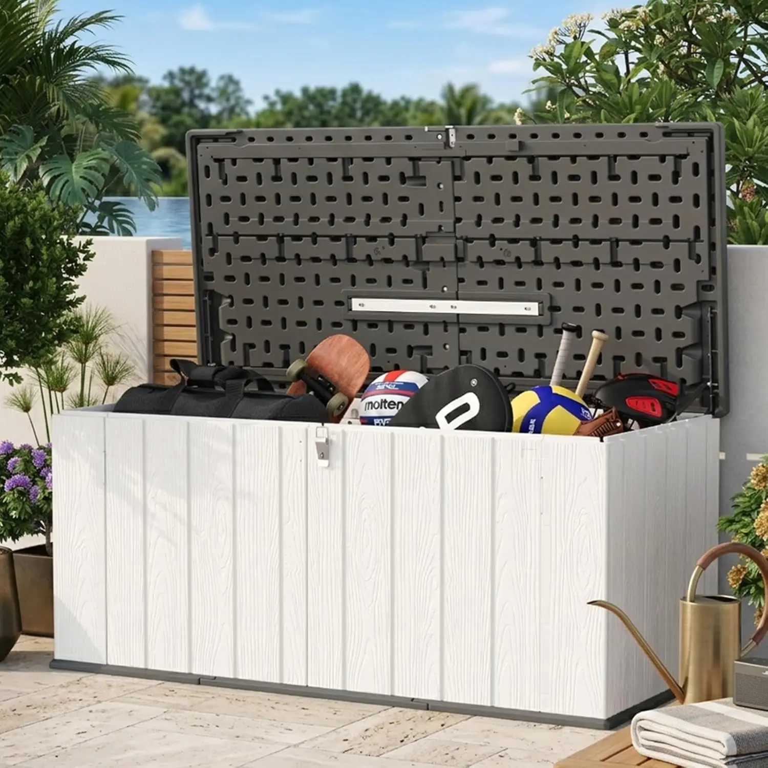LET'S PATIO Large Resin Storage Shed - 21 Cu Ft All-Weather Outdoor Tool Organizer with Lid, 160 Gal Waterproof Deck Box for Cushions, Toys, Easy Assembly Outdoor Furniture Home