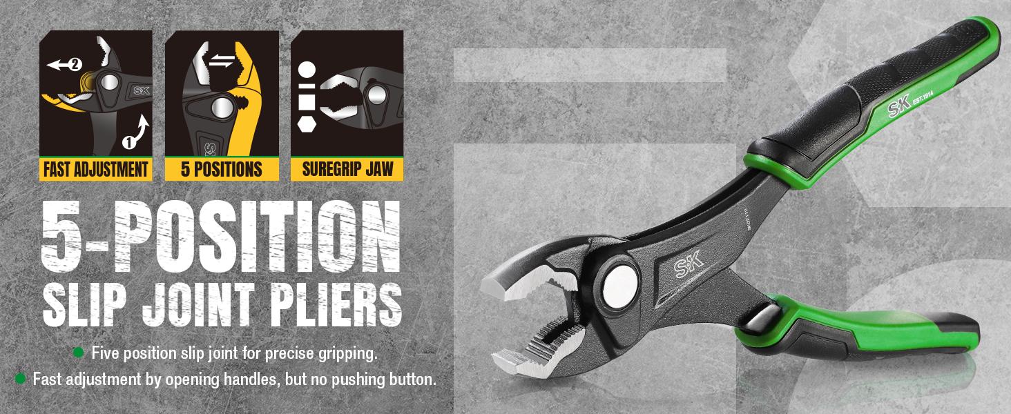 #SpringGlowUp SK 5-Pack Pliers Set, 8" Adjustable Joint Plier, 8", 10" and 12" Quick Adjust V-Jaw Groove Joint Pliers, 10" Plier Wrench, Premium CR-V Construction, with EVA Foam Tool Organizer