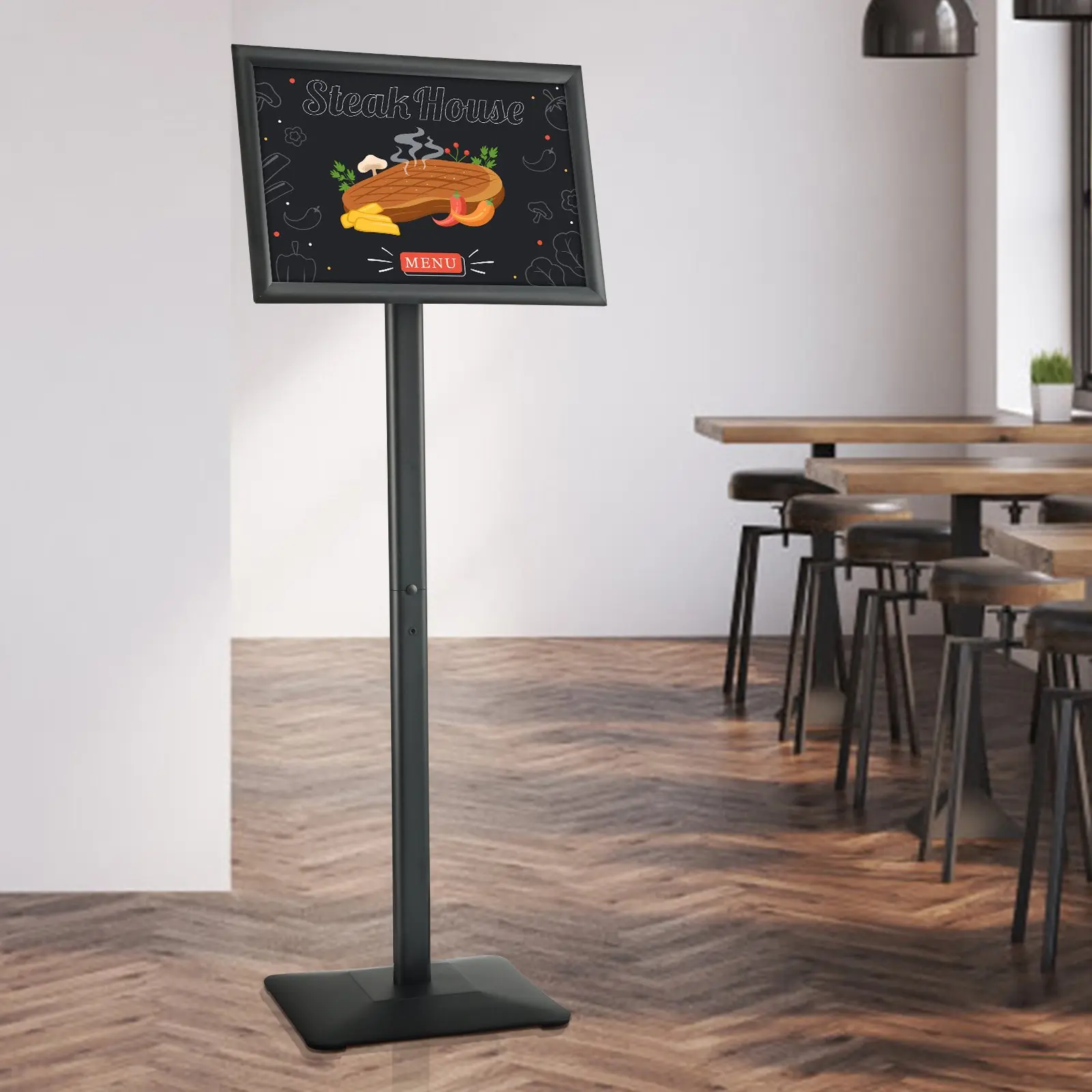 【Summerfinds】VEVOR SW-05 Heavy-Duty Aluminum Pedestal Floor Sign Holder, 11x17 in Vertical-Horiz. Angle-Adjust Poster Stand, 10.3 lbs Weight, 49.2"x13.2"x11.6" Metal Base, Gear Lock, Weatherproof, Fathers Day Pick (Black), 11 X 17 Inch