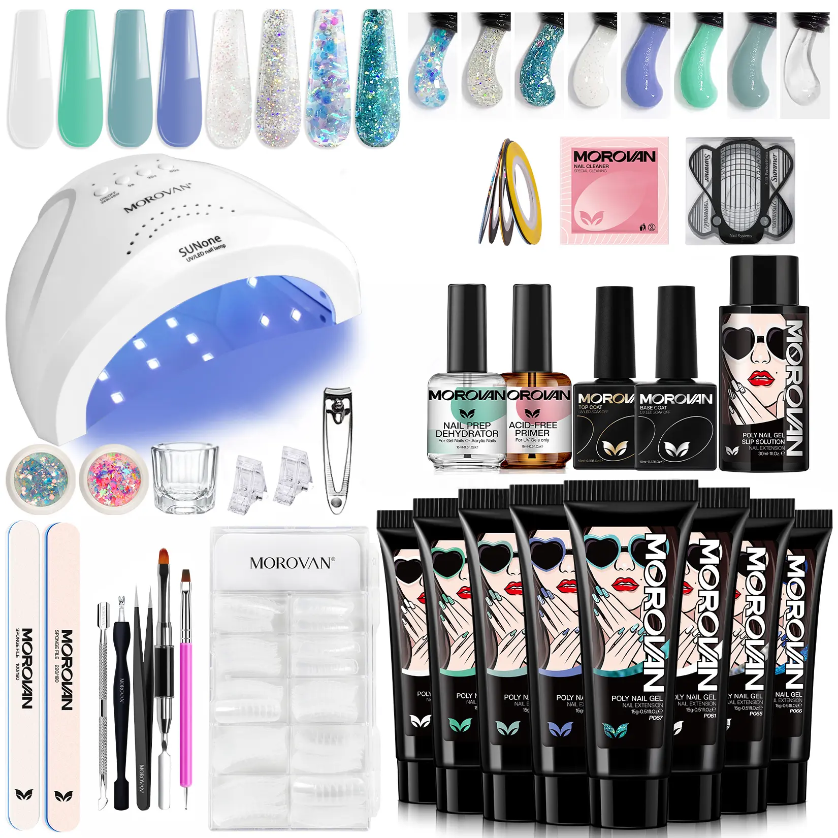 MOROVAN Mother's Day Poly Gel Nail Starter Kit: All-in-One Nail Art Kit for Beginners with UV Lamp, Perfect DIY Nail Extension Gift for Women