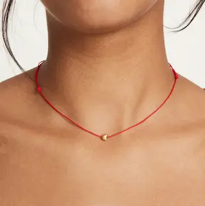 Tiny Heart Red Cord Necklace, Minimalist Cute Love String Choker, Adjustable Small Heart Rope Pendant, Red Choker Silk Necklace