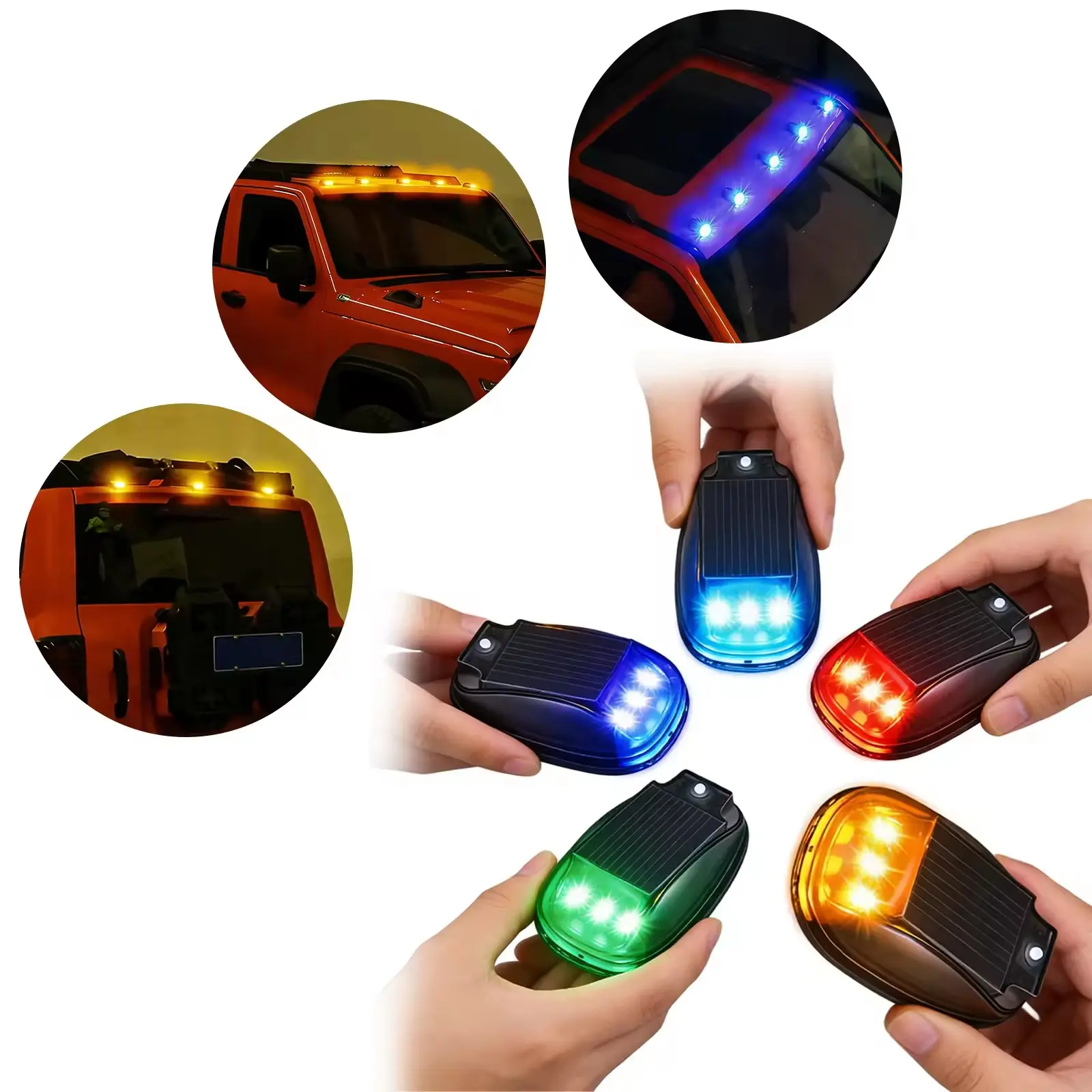 FCCEMC Solar Car Roof RGB Strobe Light Module Waterproof Solar-Powered LED Marker Lights with Remote Control No Drill for Truck Pickup SUV Use Cab Lights Car Decorative Light Car Lighting Accessories Cab Lights for Trucks