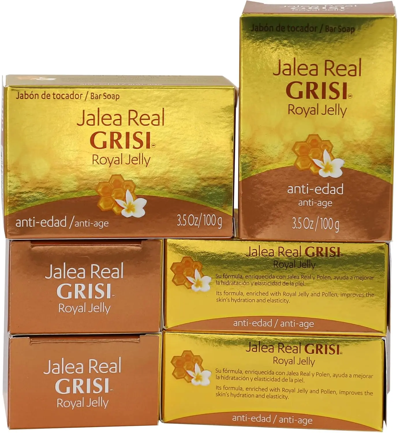 Grisi Royal Jelly Anti-aging Soap, Cleansing, and Smoothing Soap Nourish your skin, Improves your skin Elasticity, Extra Hydration, 6-Pack of 3.5 Oz each, 6 Bar Soaps.
