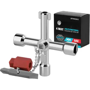 4 Way Sillcock Key with Bit, Multi-functional Water Key, Cross Key, 1-Pack, for Valve, Faucet, and Spigots