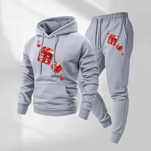 Men's sieve print hoodie and drawstring track pants set, with pockets, casual sportswear, long-sleeved hooded jacket and jogging pants, autumn and winter sportswear, suitable for indoor and outdoor sports and everyday wear, sportswear set.