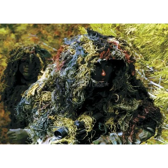 Ultra Light Ghillie Camouflage Kit, Lightweight Woodland Pattern Hunting Gear for Paintball, Outdoor Activities, with Head Cover Creation Function, Create Head Cover, Unisex, Directions, Tan, Synthetic Burlap, One Pound Pack
