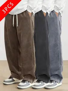 3-Pack Men’s Vintage Corduroy Casual Pants, Loose Straight-Leg Long Pants, New for Spring/Autumn