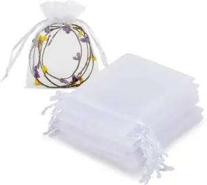 100pcs White Organza Jewelry Bags Drawstring 3 x 4 inch, Little Mesh Gift Pouches Mini Candy Bags for Small Presents Jewelry Earrings