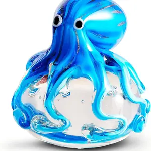 Hand Blown Glass Octopus Figurine Decorative Ornament,Sea Animal Ornament for Fish Tank Aquarium,Sea Animals Collection for Birthday Gift,Glass Office Paperweight for Desk,Cartoon Decoration