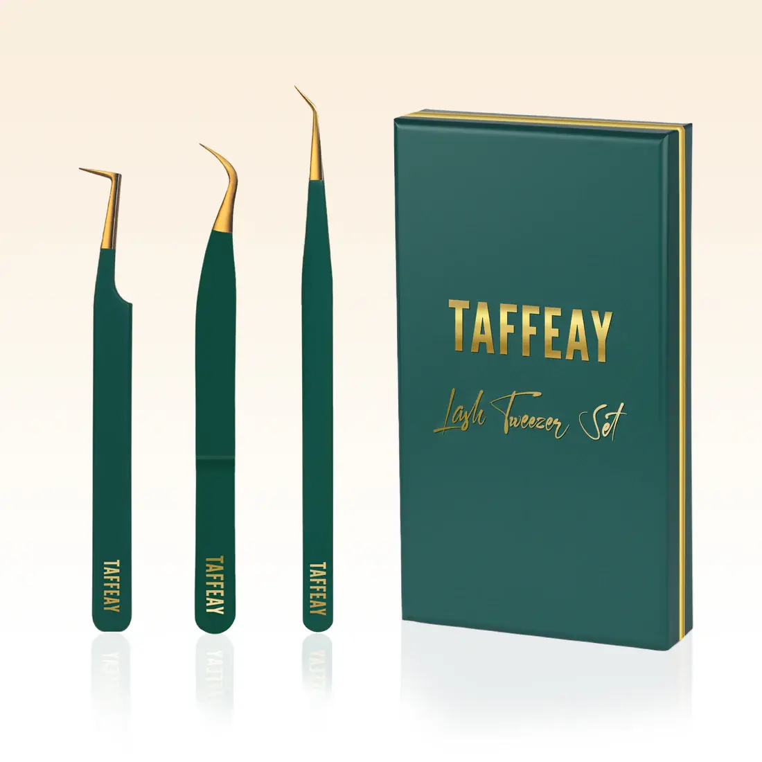 TAFFEAY Professional Fine Tip Lash Tweezer Set STY-02, Durable Stainless Steel Makeup Tool with Non-Slip Grip for Lash Artistry, Fanning and Isolation, Green Fiber Compatible, Fine Tip Set, Precision Tips