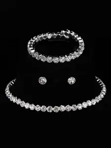 Elegant Rhinestone Bridal Jewelry Set, Matching Jewelry Set, Round Rhinestone Bracelet Earrings Necklace, Secure Fit, Perfect for Weddings Parties, Women's Accessories, Necklaces Earrings Set, Bridal Accessory, Wedding Sets