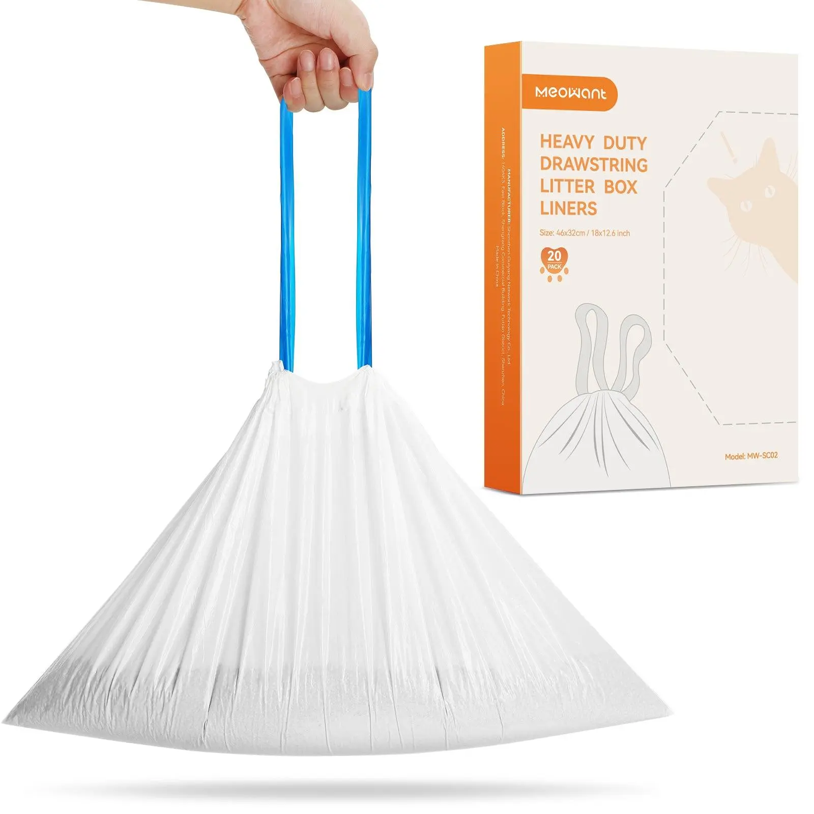 Meowant Plastic Litter Box Liners - Thick Drawstring Receptacles, Compatible with SC01/SC02/SC09 Automatic Litter Boxes, 20pcs for Pet Lovers