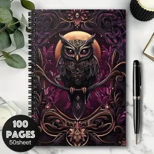Gothic Night Owl Floral Spiral Notebook, Suitable for Sketchbook, Planner, School, Office, Diary, Plan, Versatile Usage, Unisex Gift