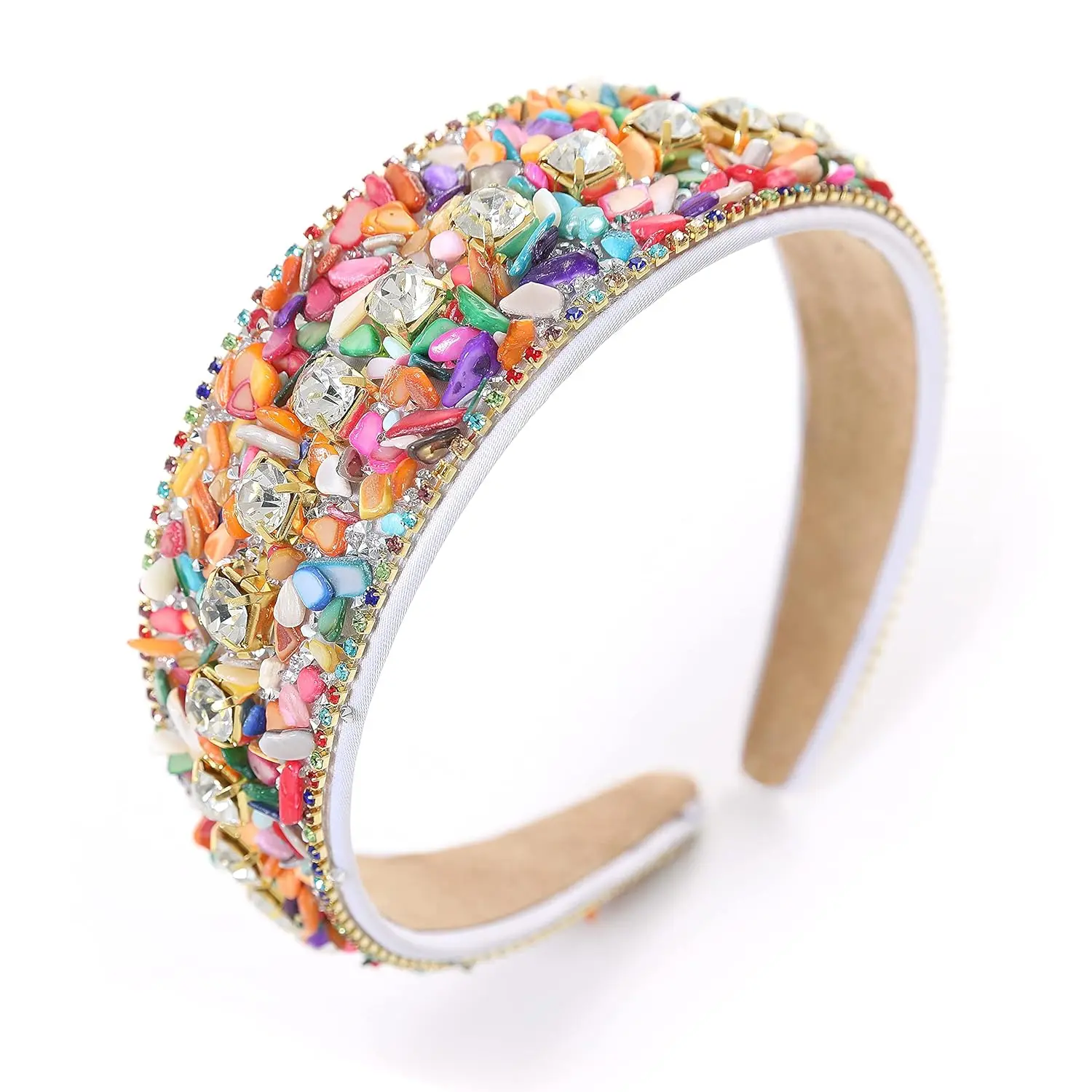 Rainbow Rhinestone Women Headband Sparkle Diamond Crystal Headband Padded Wide Hairband for Women Girls Glitter Hair Accessories