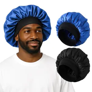 2 count Silk Satin Bonnet for Men Sleeping, Soft Hair Cap for  Dreads Braids, Lightweight Night Bonnet for Curly Hair Protection (Black )