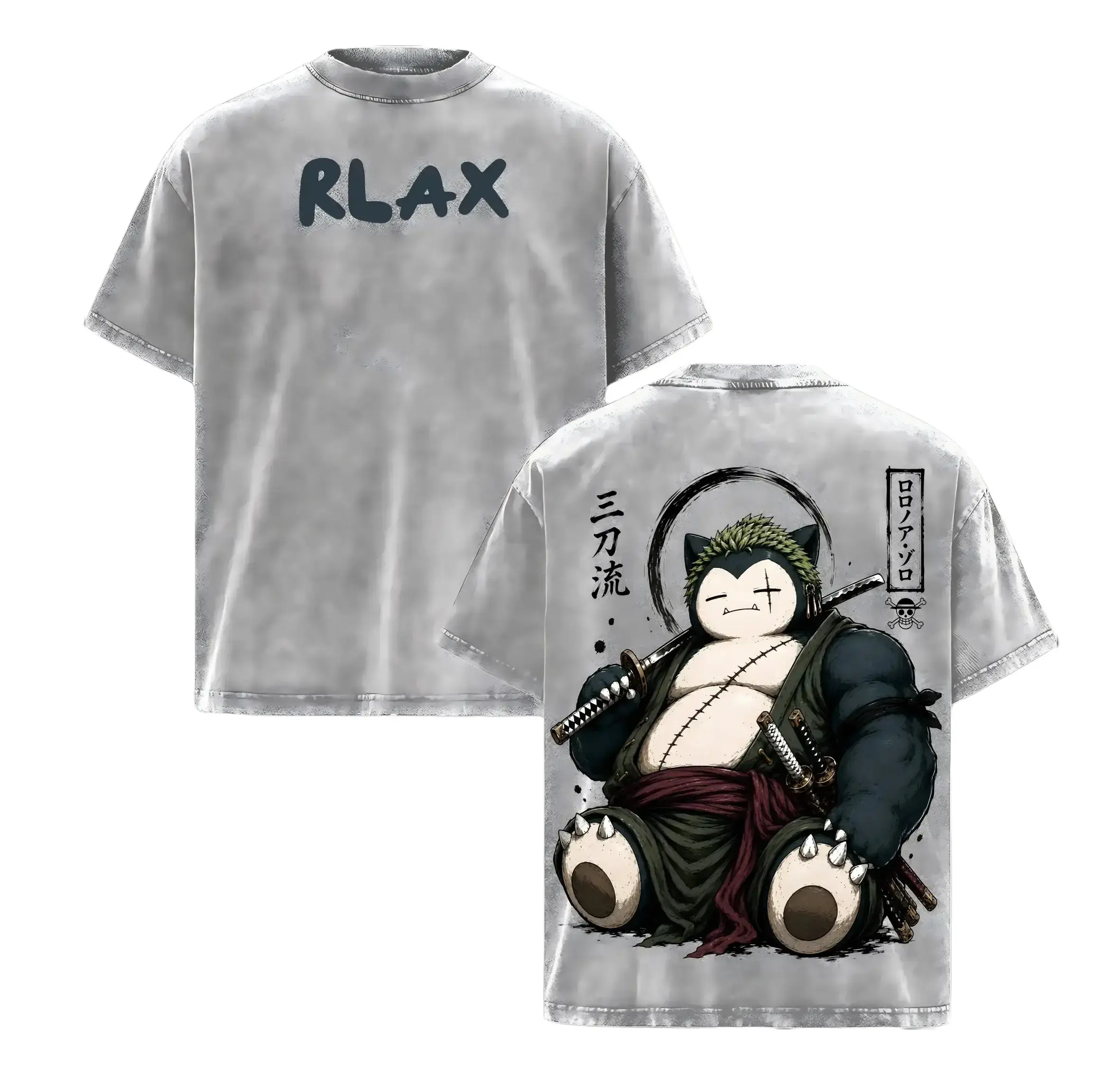 Women's Vintage Graphic Tees - Snorlax Mashup Anime s, Loose-Fitting Oversized Double-Sided Heavyweight Cotton T-Shirt, Machine Washable Casual Top for Anime Fans