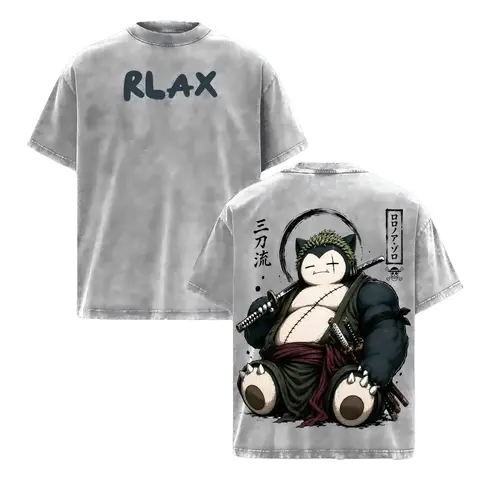 Women's Vintage Graphic Tees - Snorlax Mashup Anime s, Loose-Fitting Oversized Double-Sided Heavyweight Cotton T-Shirt, Machine Washable Casual Top for Anime Fans, Retro
