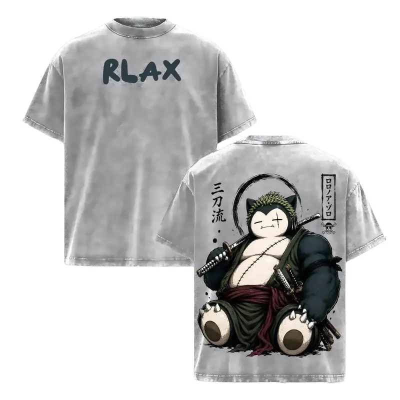 Women's Vintage Graphic Tees - Snorlax Mashup Anime s, Loose-Fitting Oversized Double-Sided Heavyweight Cotton T-Shirt, Machine Washable Casual Top for Anime Fans, Retro