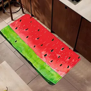 1pc Iced-Watermelon Summer Fresh Flannel 100% Polyester KITCHEN CARPET, kitchen/door/living/foyer light absorb light slip-safe, fold-flat space-save, summer vibe glow-up space, machine-wash gentle fade-free gift-ready