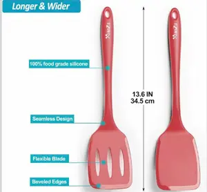 600˚F Heat Resistant Silicone Spatula Set 13.6" Kitchen Spatula Turners for Non Stick Cookware Flexible Spatulas with Thin Edges Seamless Cooking Utensils for Fish Eggs Pancakes Red