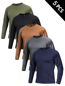 5 Pack Men's Lightweight Long Sleeve T-Shirts Spring & Autumn Casual Fashion Layering Tees for Workouts, Travel, Sports, Outdoor Activities, Gifts for Boyfriend or Husband, Office, Fishing, Basketball, Camping, Gym, Vacation Wear
