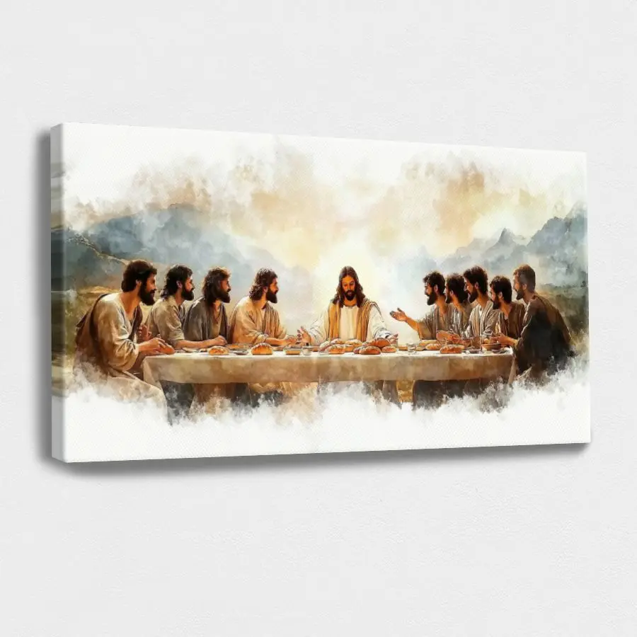 1pc Retro Artistic Jesus' Last Supper HD Watercolor Painting - Waterproof Wood-Wrapped Framed Canvas Artwork, Hangable Home Decor Decoration Supplies for Indoor Gifting