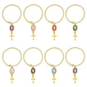 8 Pcs Steering Wheel Rosary Charm Set, Christian Car Cross Pendant Accessories, Religious Hanging Decor for Rearview Mirror, Fashion Accessories