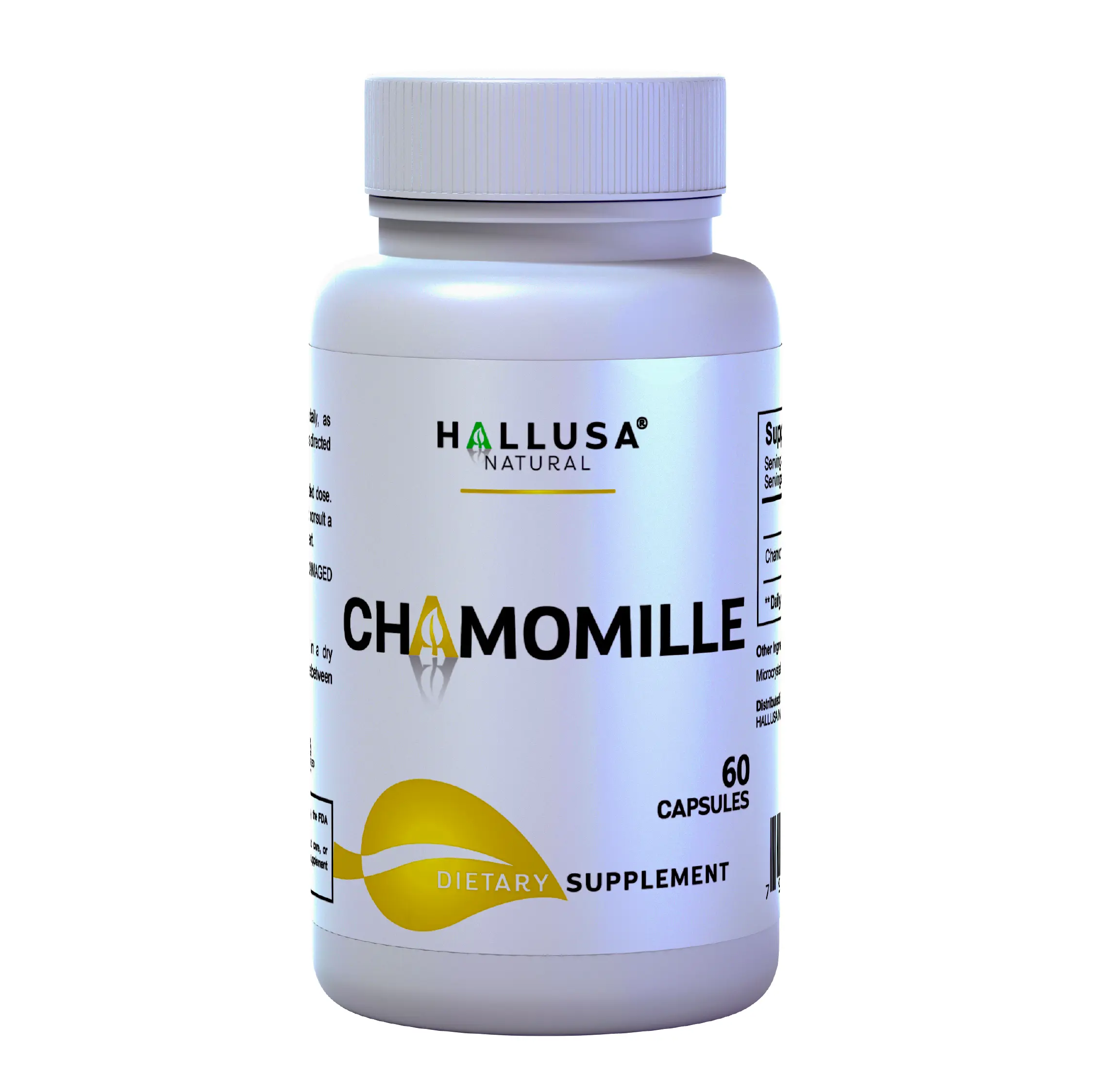 HALLUSA NATURAL All Natural Organic Chamomile Dietary Supplement - 60 Capsules, 500 mg - Gluten-Free, Non-GMO, Vegan-Friendly - Relaxation, Digestive Aid, All Natural Supplement