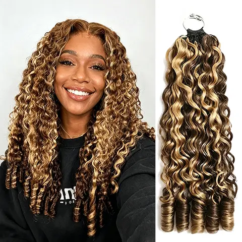 Pizazz Burmese Curly Crochet Human Hair 4/27 Highlight Color Feather Crochet Human Hair With Miracle Knots Boho Braids