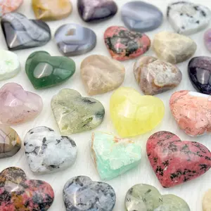 [Video Order] 1 Count Heart Crystal Carving/Crystal Heart Bundle/Size:50g~150g/Material:Pink Agate  Jem Lepidolite  Blue Moon Stone  Candy Fluorite  Green Aventurine  Hemimorphite  Grey agate  Rhodonite and so on.