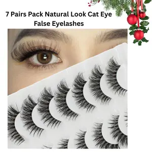 7 Pairs Pack Christmas Gift! Natural Look Cat Eye False Eyelashes – 3D Volume Fluffy Wispy Fox Eye Lashes, 17mm Strip Fake Eyelash Extensions
