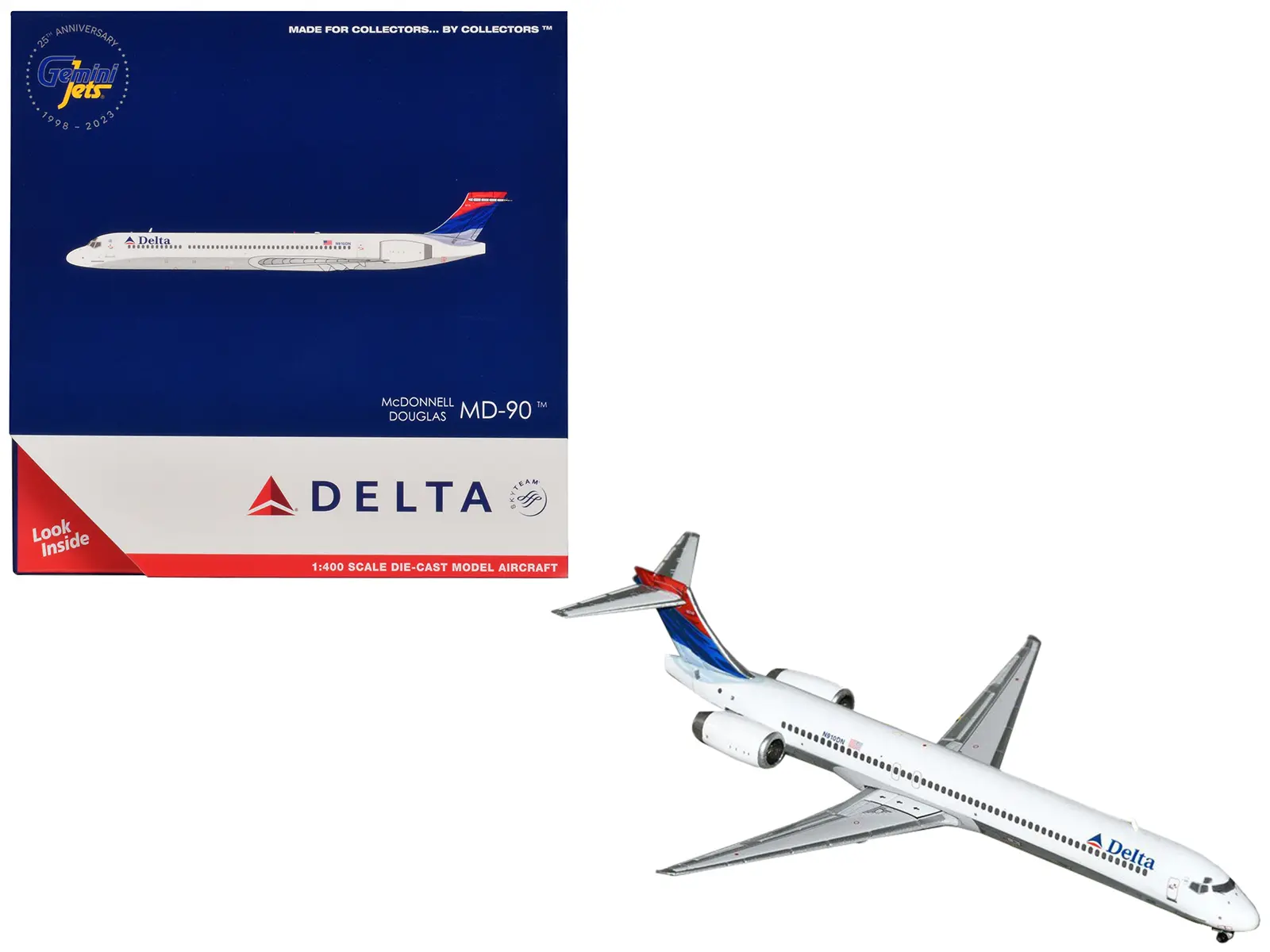 McDonnell Douglas MD-90 Commercial Aircraft "Delta Air Lines" White with Blue and Red Tail 1/400 Diecast Model by GeminiJets