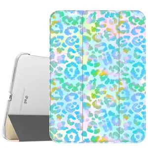 Watercolor Leopard Case for iPad A16 2025 / iPad air 6/ iPad mini 6, Slim Stand Cover with Soft Translucent Frosted Back Pencil Slot, for Samsung Galaxy Tab S9 Tablet Cases
