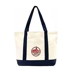 Trader Joe’s Oversized Two-Tone Canvas Tote Bag – 1-Pack Extra Large Reusable Grocery Bag with External Pocket, Sturdy Heavy-Duty Daily Carry Bag for Work, Shopping, Beach & Casual Outings