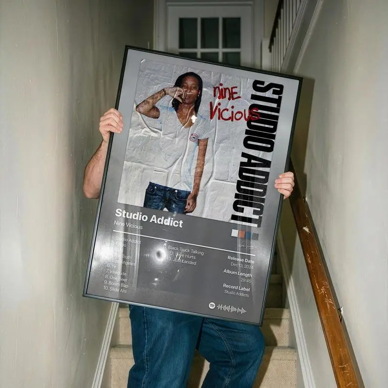 Nine Vicious Studio Addict Album Poster  - Underground Rap Album Poster - Hip Hop Wall Art - Music Room Decor Print