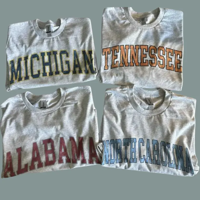 Vintage Varsity College T Shirt, All Team College Football Tshirt, Gameday Tshirt, Full Size, Full Color