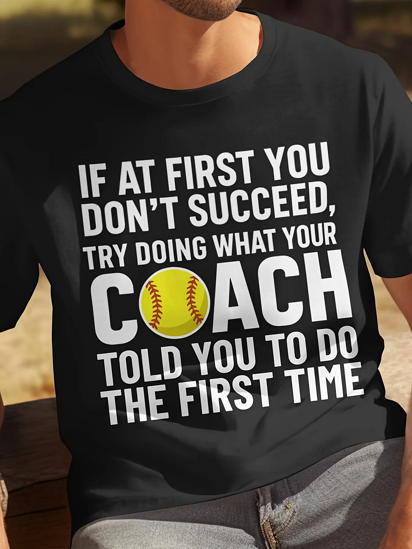 Softball Coach T-Shirt |   Funny Team Tee First Time Advice Inspiring Athlete Gift Sports Humor Winning Strategy All-Season Humor Men'S T-Shirt Design Print Round Neck Short Sleeve Soft Breathable Machine Washable