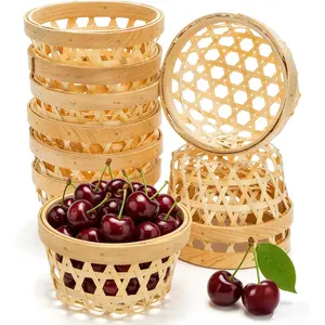 10 Pack Small Bamboo Basket, Round Gift Baskets 5" Wicker Baskets Woven Food Serving Basket Mini Basket for Home Desk Favors Crafts Decoration