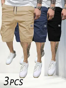 Men’s Cargo Shorts 3-Pack – featuring a double large pocket design, fashionable street-style loose fit suitable for various occasions; quick-drying, lightweight men’s cargo shorts ideal for outdoor exercise and everyday wear.
