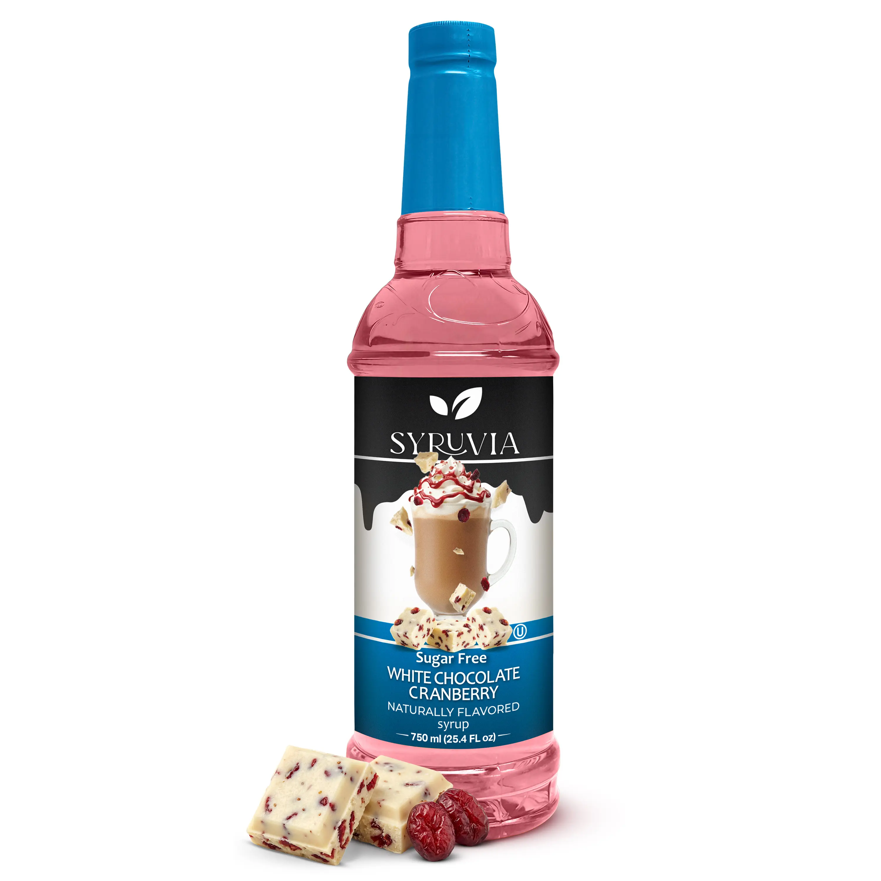Syruvia Sweet Sugar-Free Creamy White Chocolate Cranberry Coffee Syrup - Sucralose-Sweetened, Gluten-Free, Natural Flavors, Kosher, Plastic Bottle for US Restaurants, Parties - 25.4 fl oz Beverage