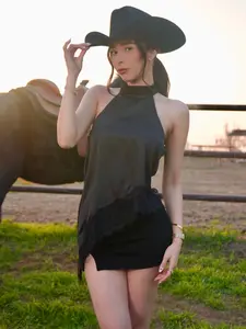 BLACK HALTER LACE TOP