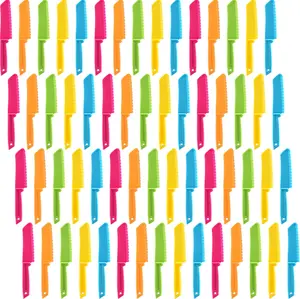 60 Pieces Plastic Kids Safe Knives Bulk, Nylon Children Toddler Safe Cooking Knives for Real Kitchen Cooking, Great for Bread Lettuce Salad, Perfect for Birthday Party Favors Supplies