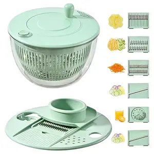 Salad Spinner Large, 3 IN 1 Vegetable and Fruit Washing Bowl with Strainer, 5.3 Qt Kitchen Gadgets Set,Lettuce Spinner with 5 Blades Slicer, Egg Yolk Strainer, Salad Bowl for Efficient Salad Preparation#SummerVibes