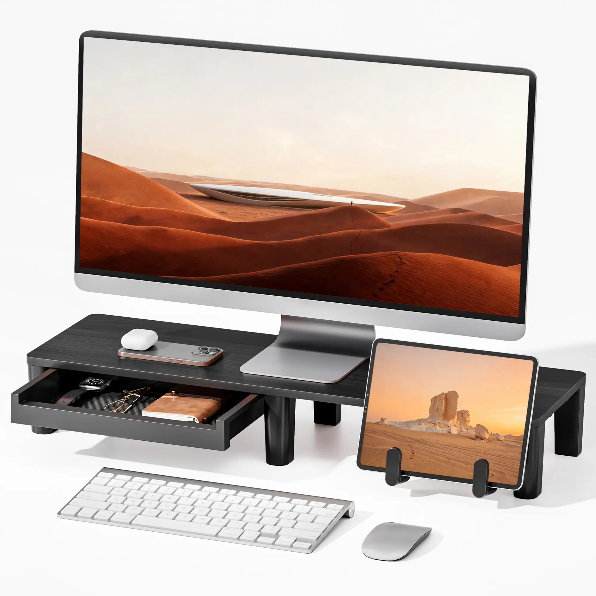 PEGZONE Heavy Duty Ergonomic Monitor Stand Riser (31.5" Width) - 110lb Strong Load-Bearing, Storage Drawer, Quick-Release PC/Laptop/Tablet Holder, Relieves Back or Neck Pain, Desk Accessory for Eye Level View, Tidy Office Setup, PC Laptop Stands techvibes